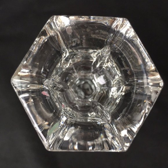 Clear Art Glass Candlestick Holder Hexagonal Base Knobbed Cut Glass Vintage - Picture 2 of 12